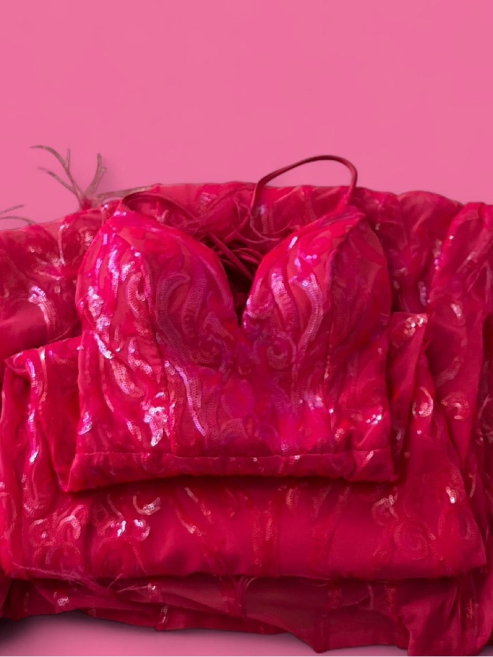 Windsor Hot Pink Sequin Lace Bustier Prom Dress - Picture 1 of 5
